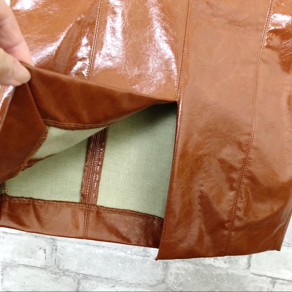 NWOT BISHOP + YOUNG Brown Vegan Faux Leather Pencil Skirt Size Small - Picture 7 of 14